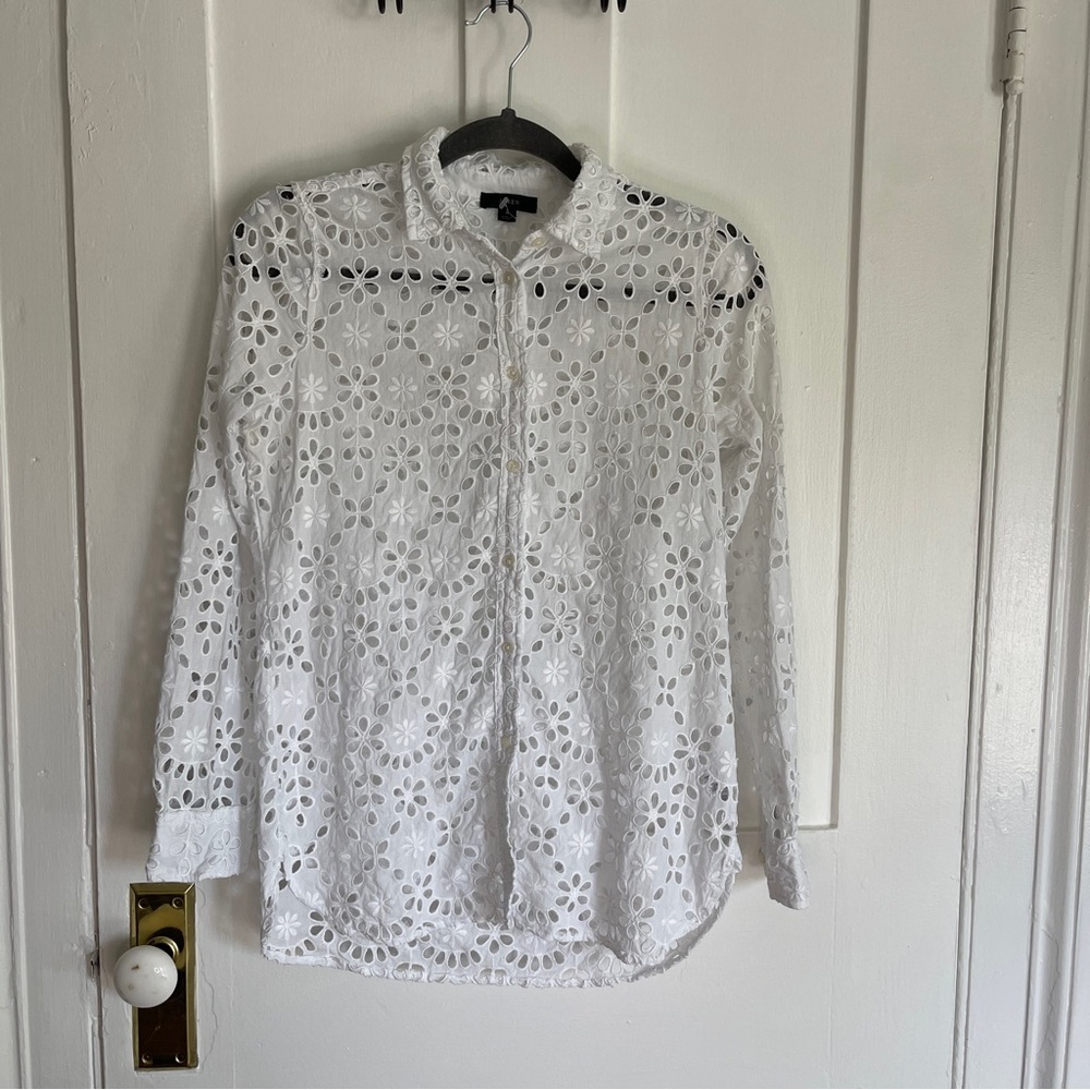 J. Crew Eyelet Blouse. Button Down. White. Size 4